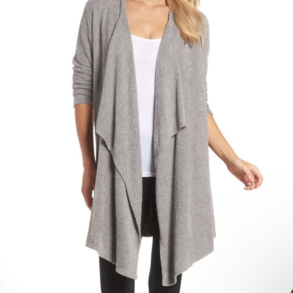 BAREFOOT DREAMS Bamboo Chic Lite Calypso Wrap Open Cardigan Sweater Grey S/M